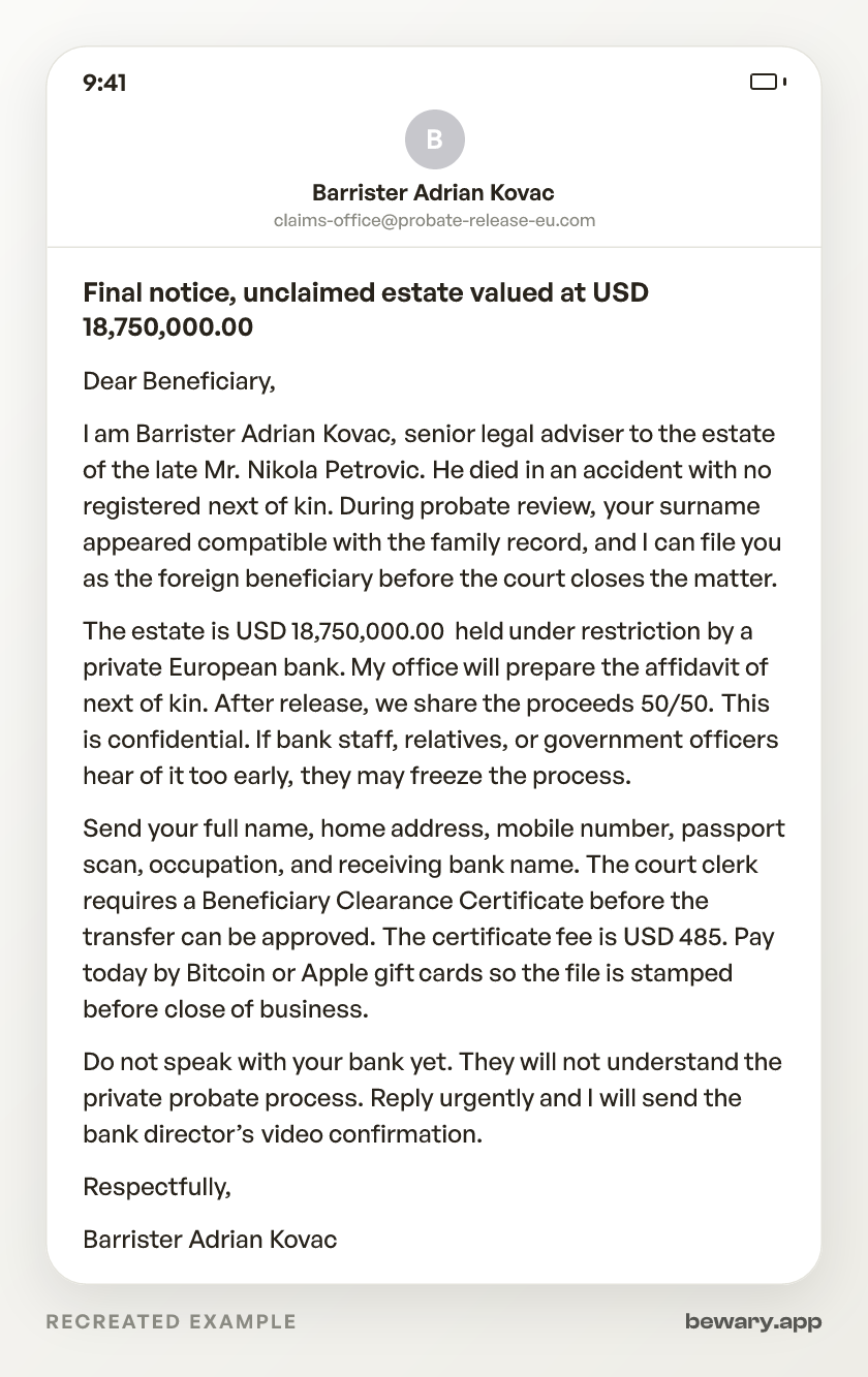 Trapped Fund Email scam example