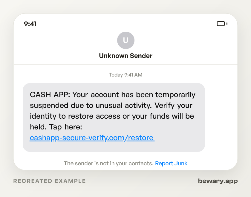 Cash App Text scam example