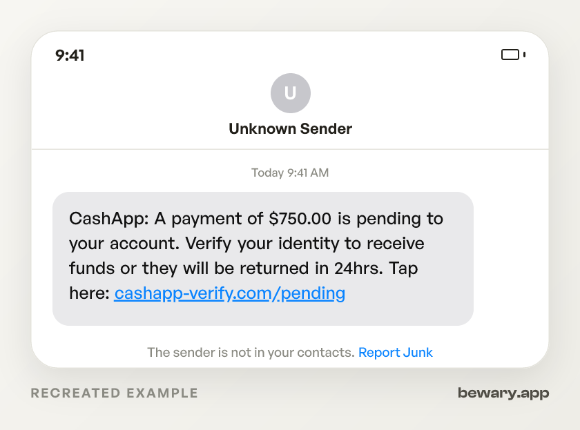 Cash App Text scam example