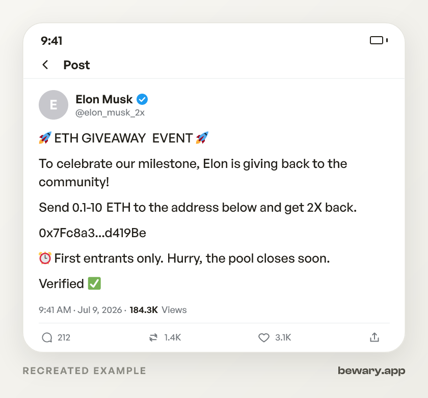 Crypto Giveaway Scam scam example