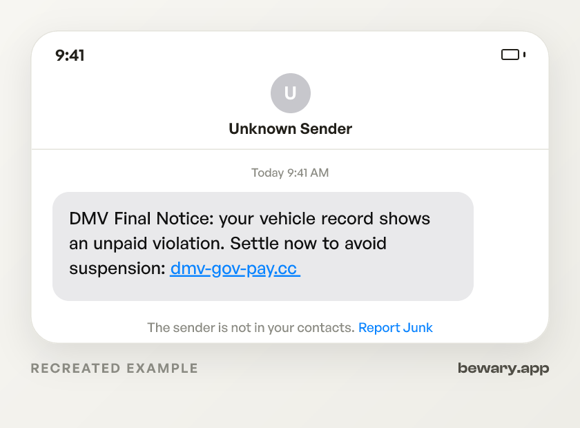 DMV text scam example
