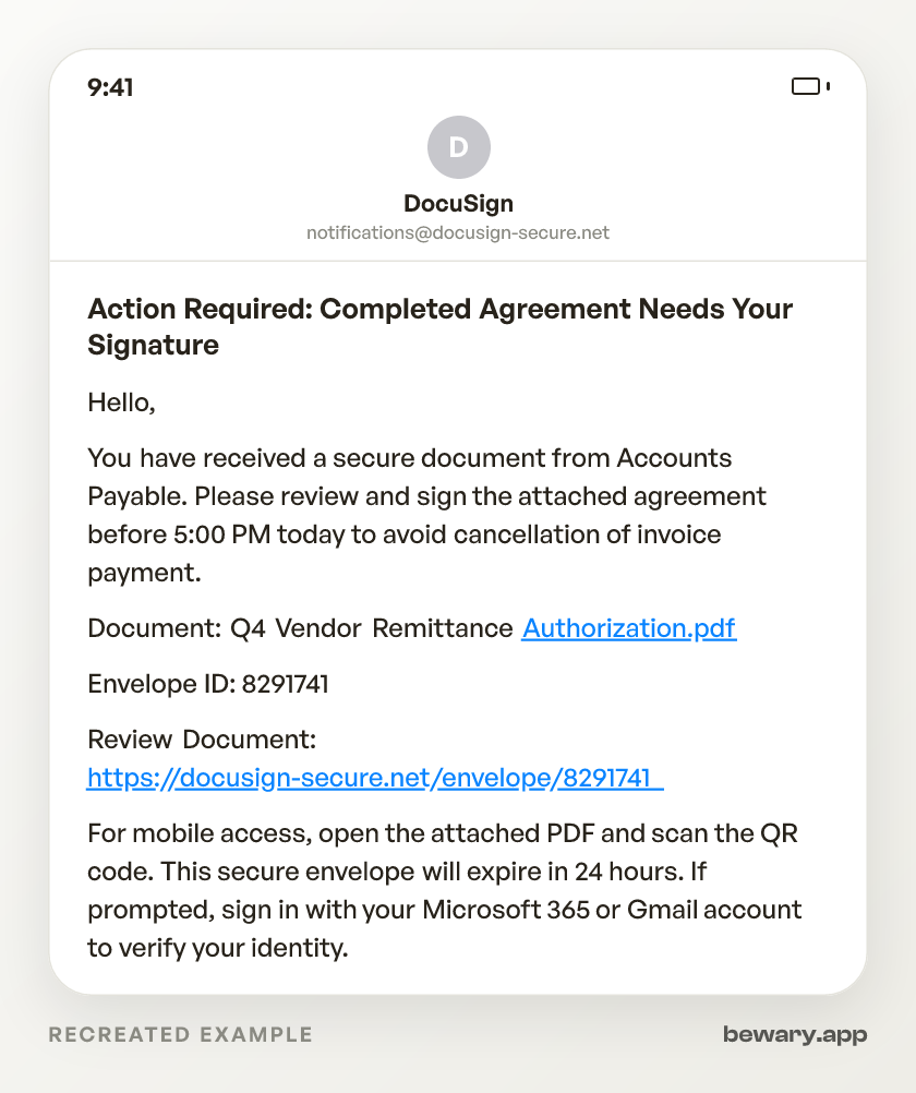 DocuSign emails scam example