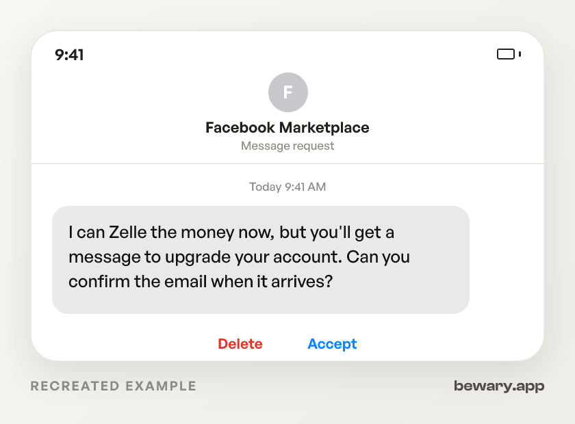 FB Buyer Zelle scam example
