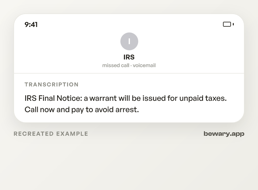 IRS call scam example