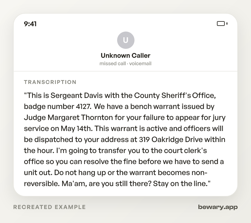Jury Duty Call scam example