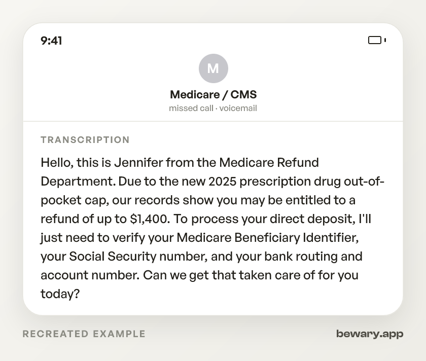 Medicare Refund Call scam example