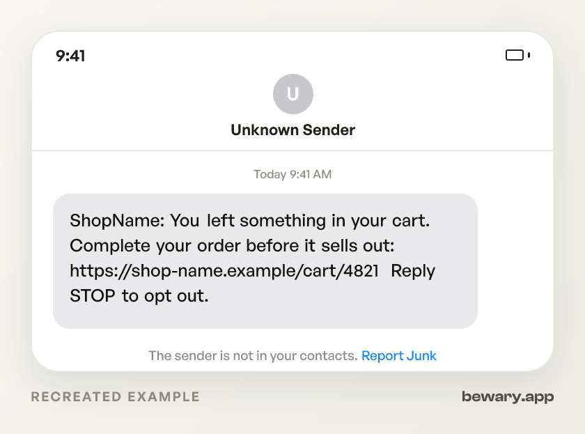 MyCartSave text scam example