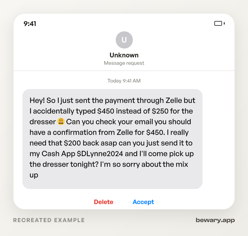 Overpayment Refund Scam scam example