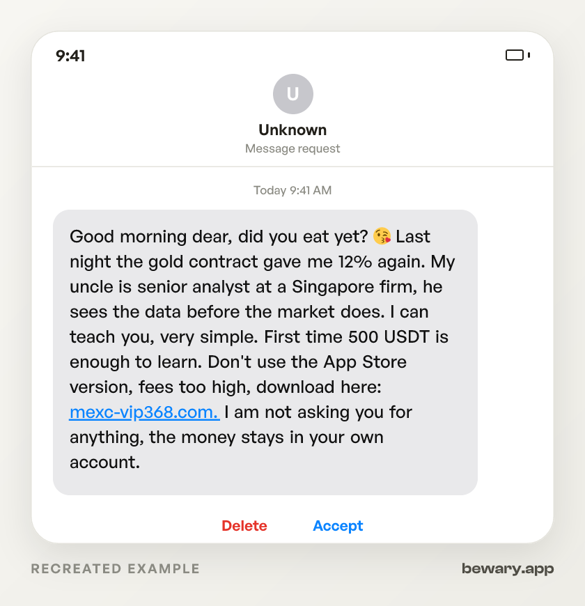 Crypto Romance Scam scam example