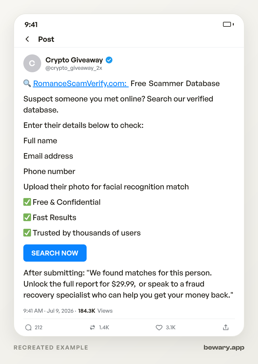 Fake Scammer Lists scam example