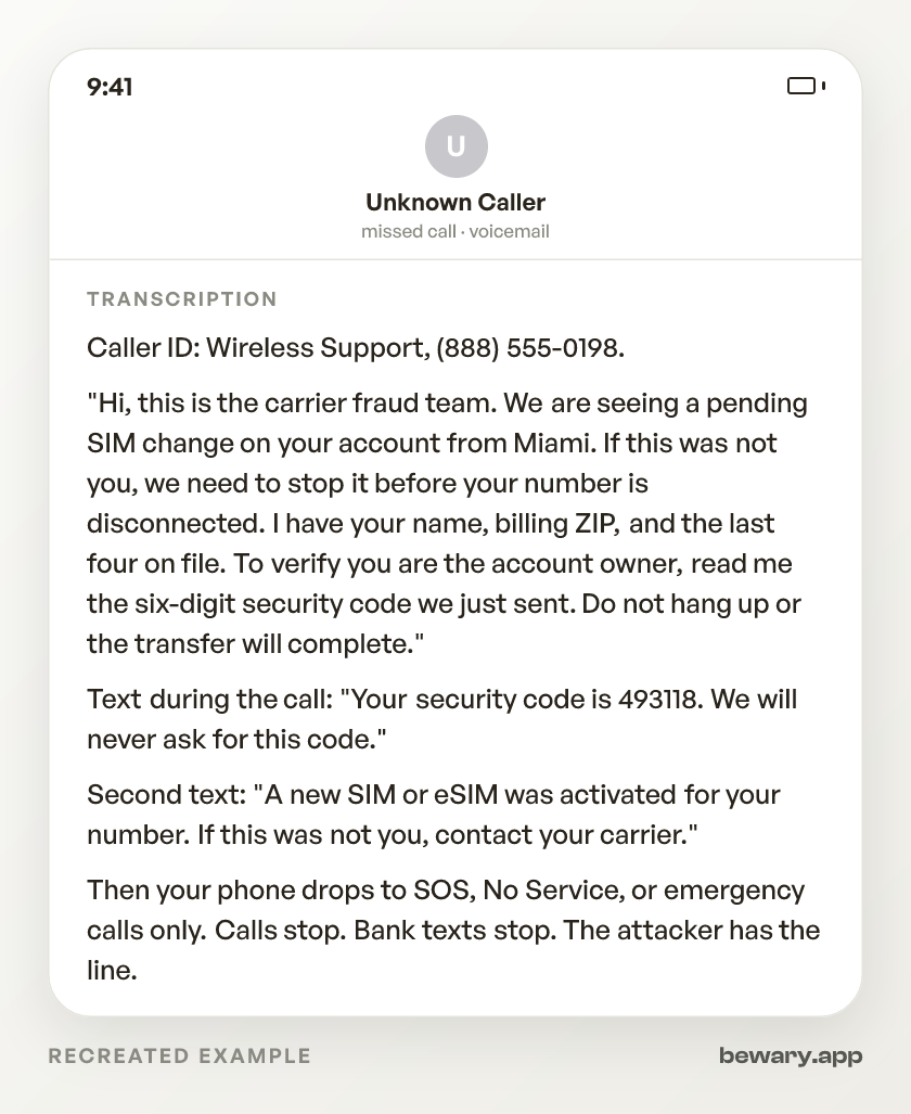 SIM swap calls scam example