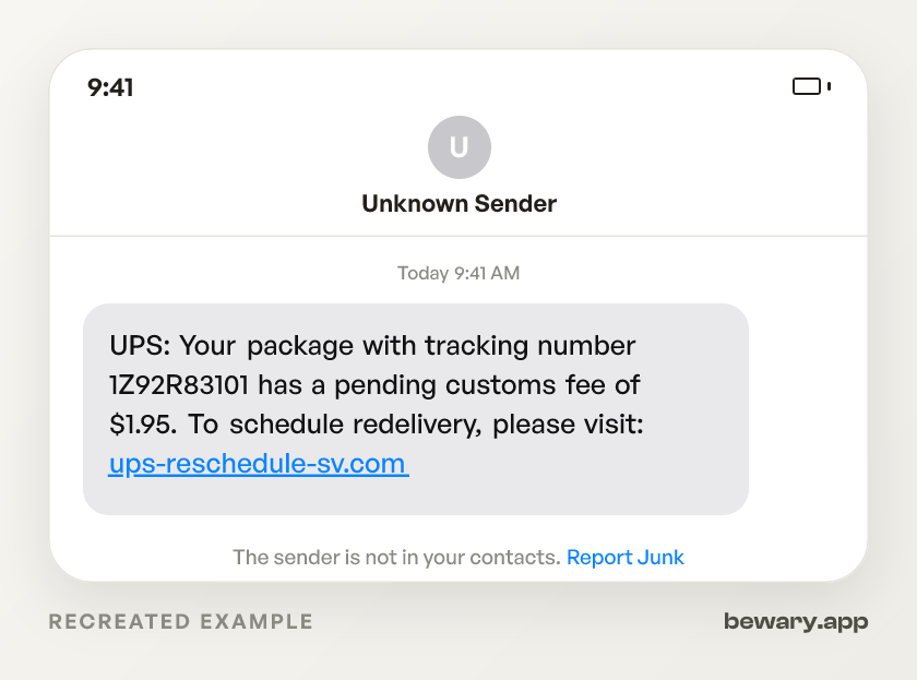 UPS Delivery Text scam example