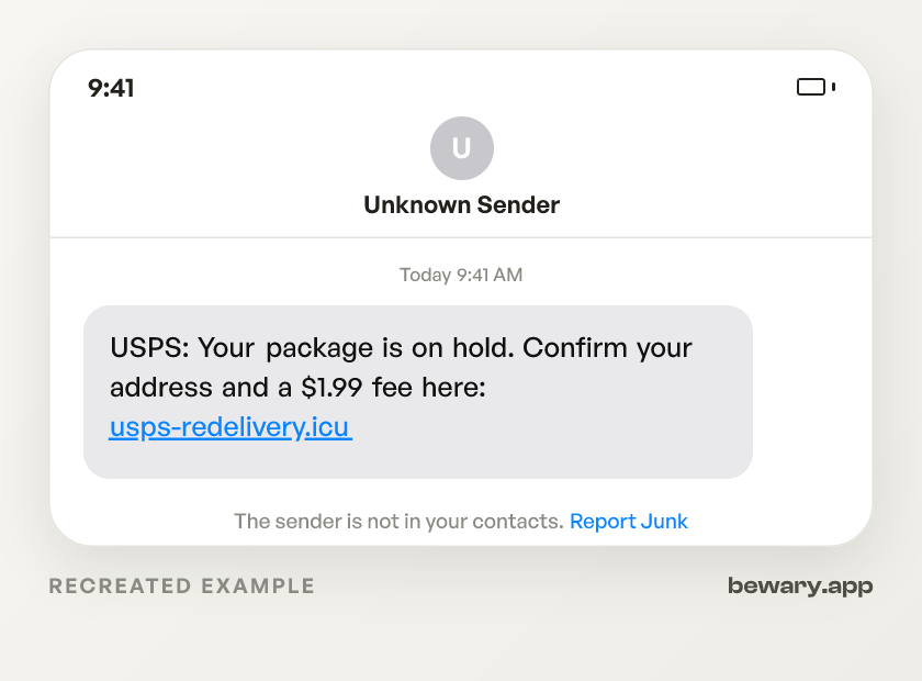 USPS package text scam example